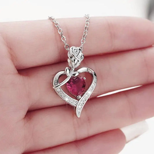 925 Sterling Silver Birthstone Necklace Rose Flower Heart Pendant Jewelry Christmas Valentines Mother'S Day Gifts for Women Mom Wife/Lover