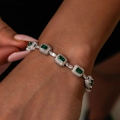 Fine Jewelry White Gold Emerald Bracelet with Diamond 7Mm Iced Green Emerald Bracelet Gemstone Women Men Gift