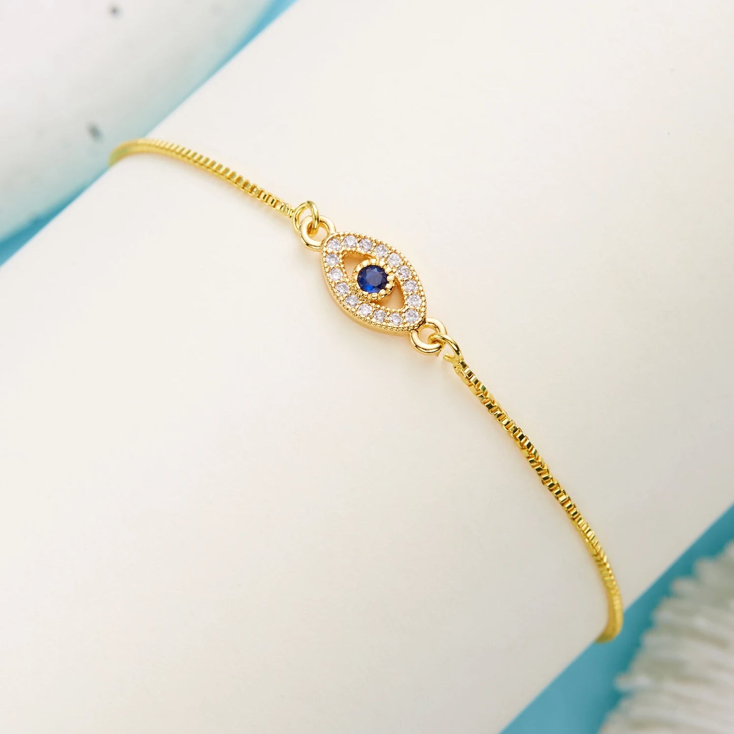 Exquisite Zircon Blue Crystal Evil Eye Bracelet Classic Turkish Lucky Eyes Gold Color Chain Bracelets for Women Men Jewelry Gift