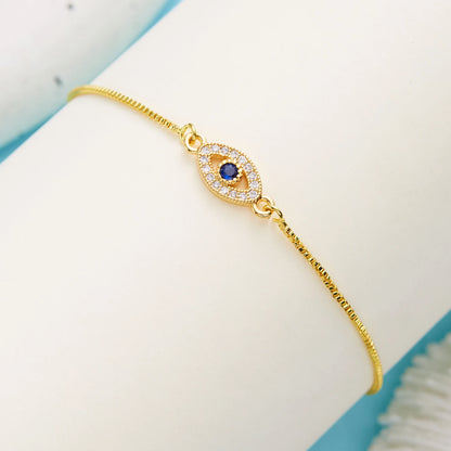 Exquisite Zircon Blue Crystal Evil Eye Bracelet Classic Turkish Lucky Eyes Gold Color Chain Bracelets for Women Men Jewelry Gift