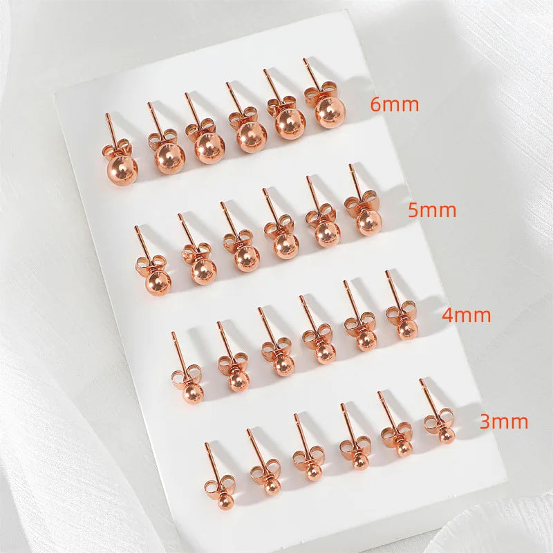 Stainless Steel round Ball Earrings Rose Gold Silver Color Bead Ear Studs Women Geometric Jewelry Minimalist 3Mm 4Mm 5Mm 6Mm