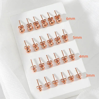 Stainless Steel round Ball Earrings Rose Gold Silver Color Bead Ear Studs Women Geometric Jewelry Minimalist 3Mm 4Mm 5Mm 6Mm