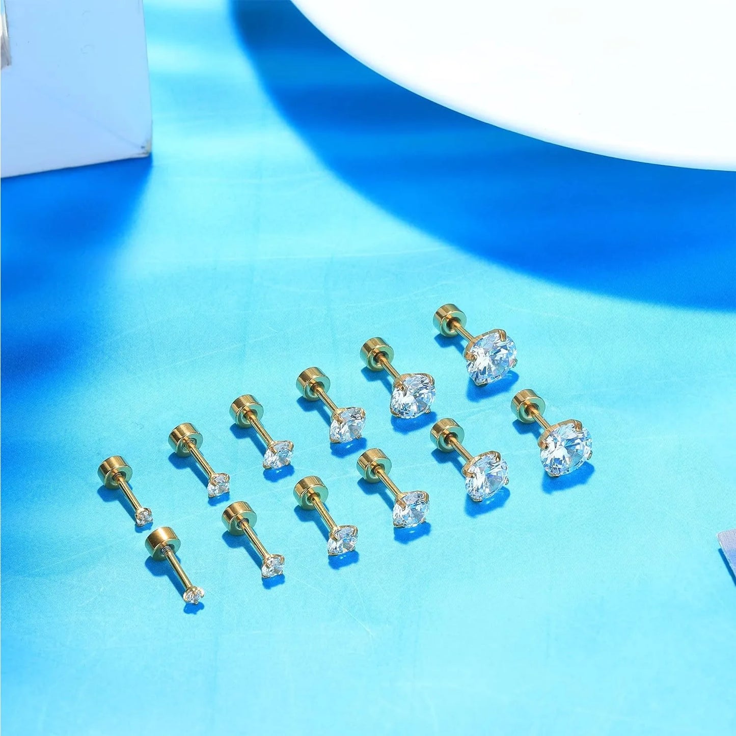 18G Stainless Steel Earrings Piercing Ear Cartilage Set 2-7MM round Barbell Stud Earring with Screw Flat Ball Back