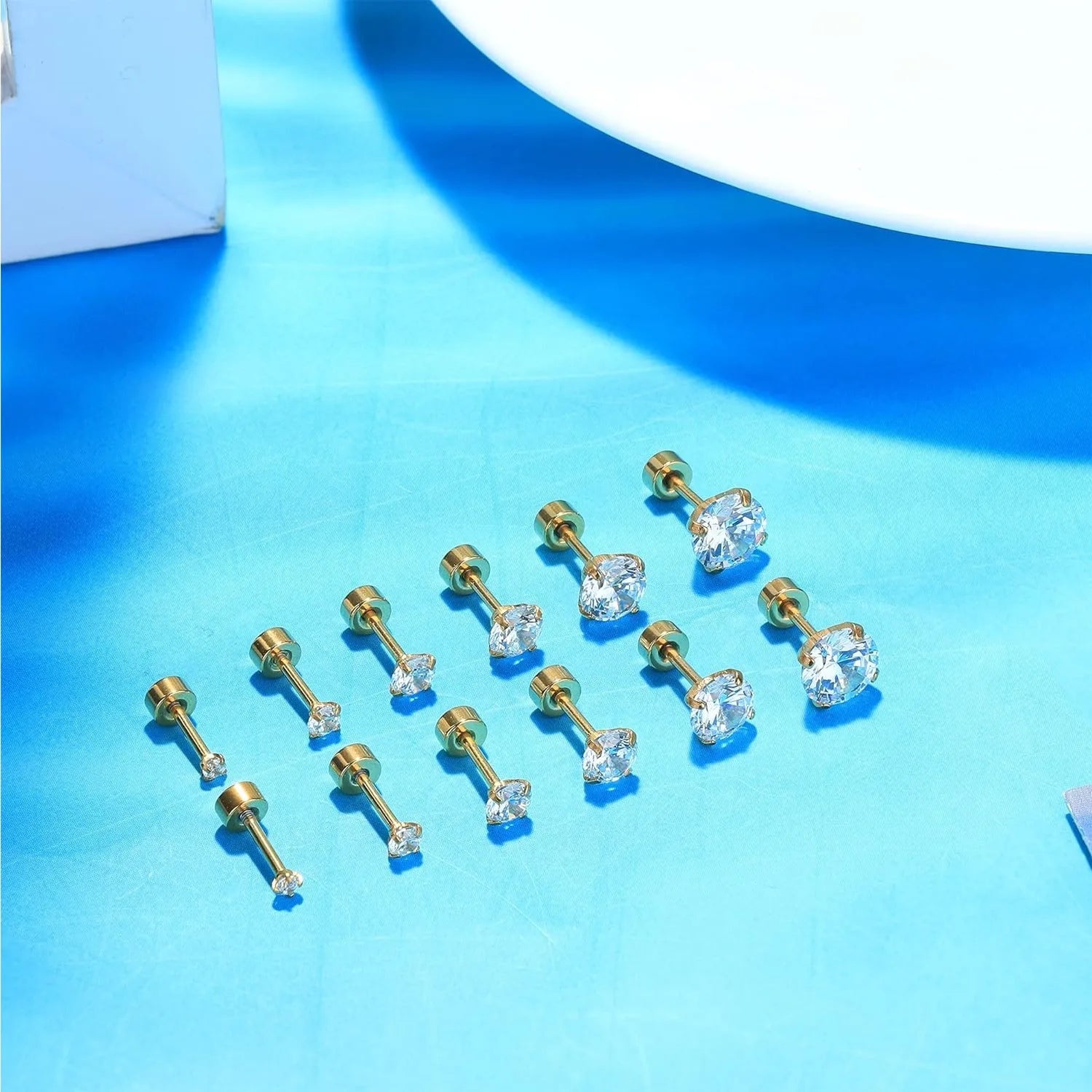 18G Stainless Steel Earrings Piercing Ear Cartilage Set 2-7MM round Barbell Stud Earring with Screw Flat Ball Back