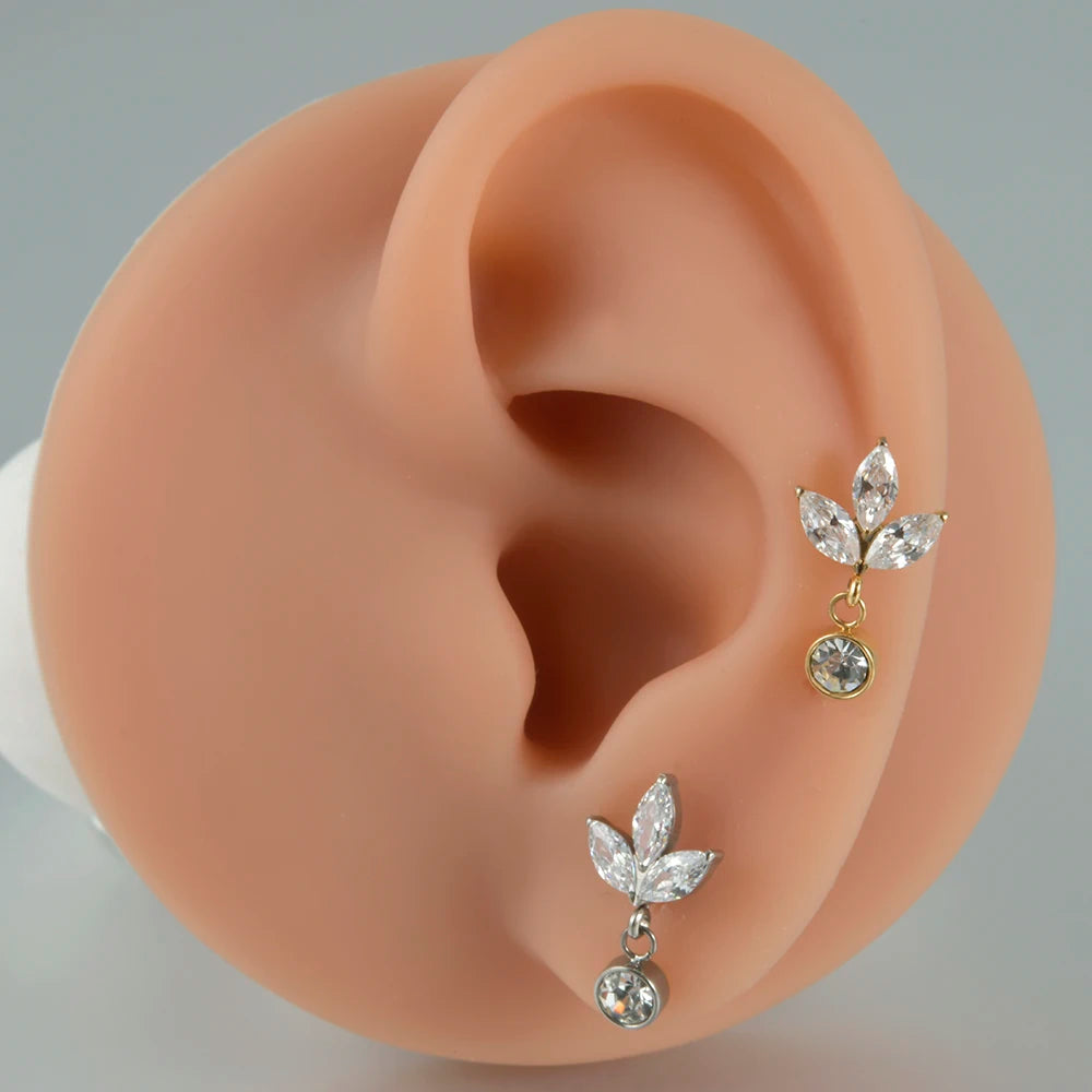 1PC G23 Titanium Moon Cross Cz Silver/Gold Labret Lip Studs Ear Cartilage Tragus Helix Earrings Daith Lobe Piercing Body Jewelry
