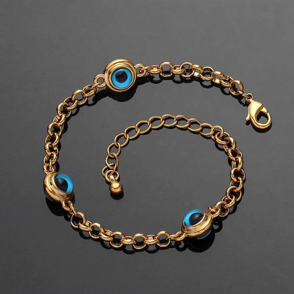 Blue Evil Eye Crystal Charm Allah Bracelets for Women Muslim Jewelry 3 Turkish Blue Eye Bracelet Gold Color Plated Never Faded