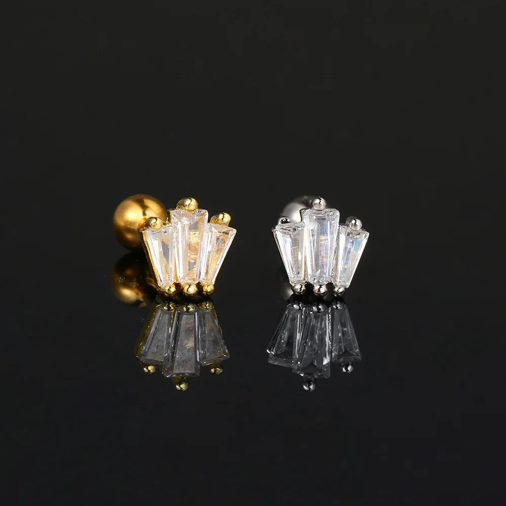 Crystal Waterdrop Earrings 1Pc Tragus Piercing Flat Cartilage Ear Stud Helix Conch Rook Lobe Ear Ring Labret Jewelry Gifts CC092