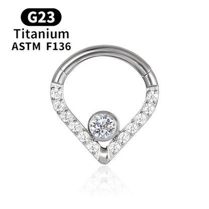 G23 Titanium round Hoop D Shape Nose Ring Daith Heart Earring 16G CZ Hinged Segment Ear Tragus Cartilage Helix Piercing Jewelry