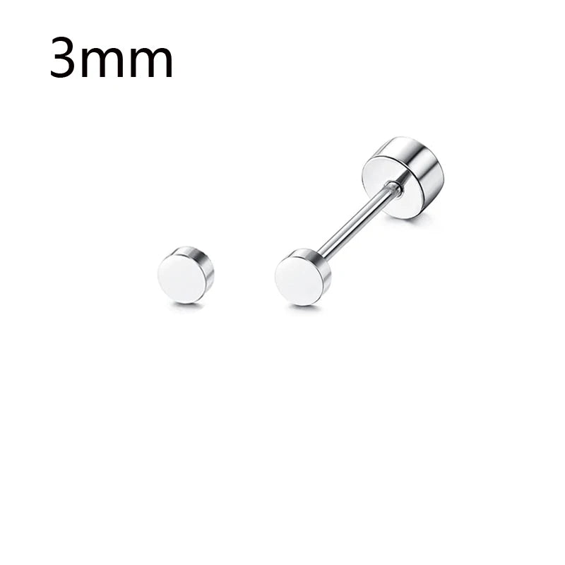 1 Pair Stainless Steel Small Tiny CZ Ball Flat Back Stud Earring Multiple Piercing Cartilage Hoop Earrings for Women Men