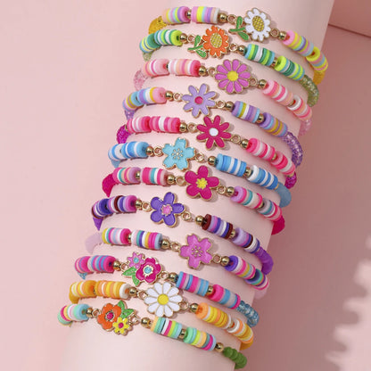 12Pcs/Set Unicorn Cat Flower Charm Elastic Handmade Beaded Bracelets for Women Girls Birthday Party Jewelry Friendship Gift
