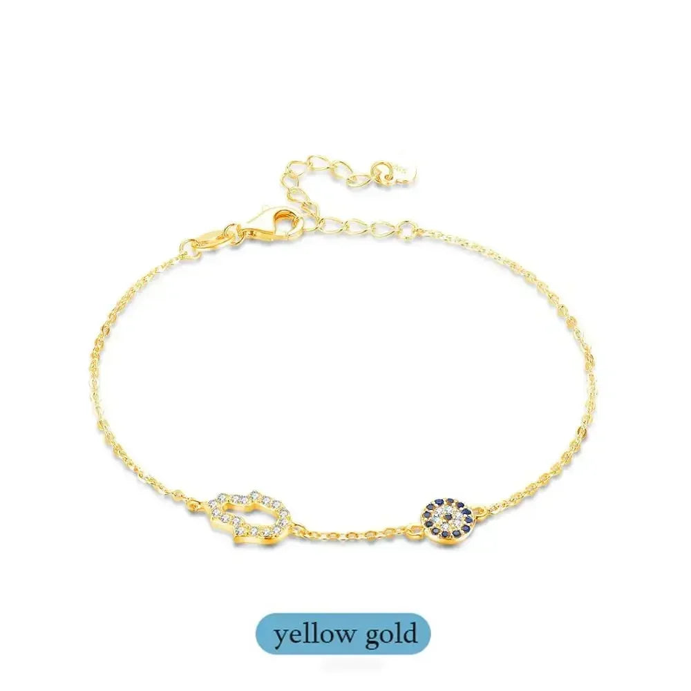 925 Sterling Silver Link Chain Bracelets for Women Hamsa Hand Evil Eye Charm Bracelet Turkish Rose Gold Jewelry