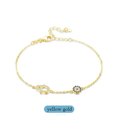 925 Sterling Silver Link Chain Bracelets for Women Hamsa Hand Evil Eye Charm Bracelet Turkish Rose Gold Jewelry