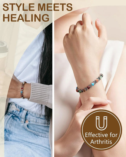 Feraco Pure Copper Bracelets for Women, Ultra Strength Magnetic Bracelet with 3800 Gauss Magnets & Natural Turquoise & Stones,