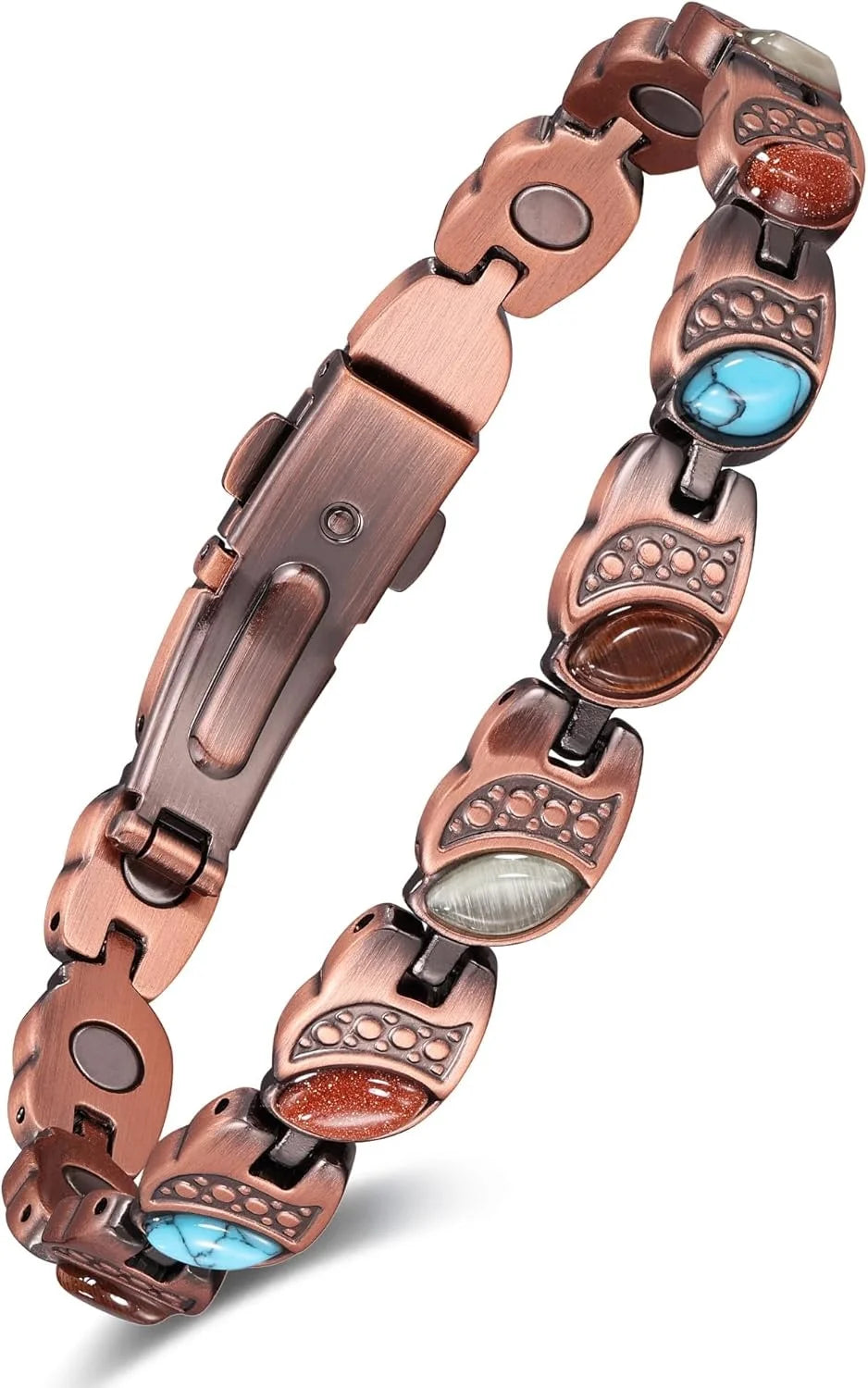 Feraco Pure Copper Bracelets for Women, Ultra Strength Magnetic Bracelet with 3800 Gauss Magnets & Natural Turquoise & Stones,