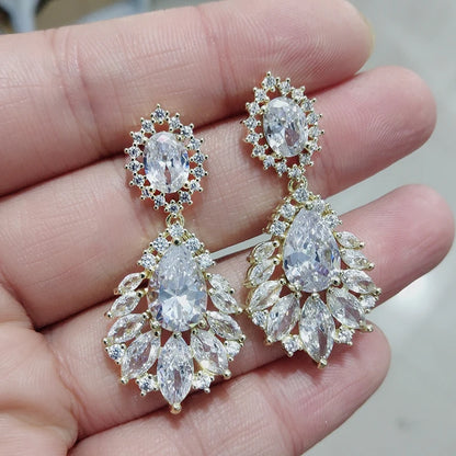 Fashion Cubic Zircon Chandelier Dangle Drop Earrings for Women Wedding Party Jewelry