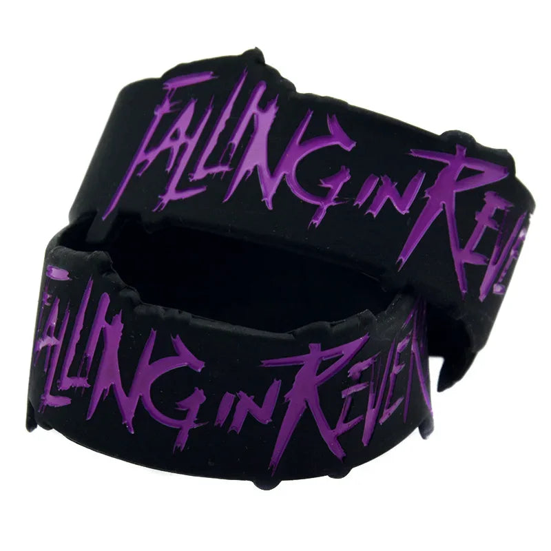 1 PC Falling in Reverse Silicone Bracelet in Letter Shape 1 Inch Wide Black