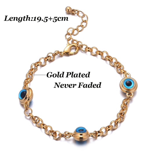 Blue Evil Eye Crystal Charm Allah Bracelets for Women Muslim Jewelry 3 Turkish Blue Eye Bracelet Gold Color Plated Never Faded