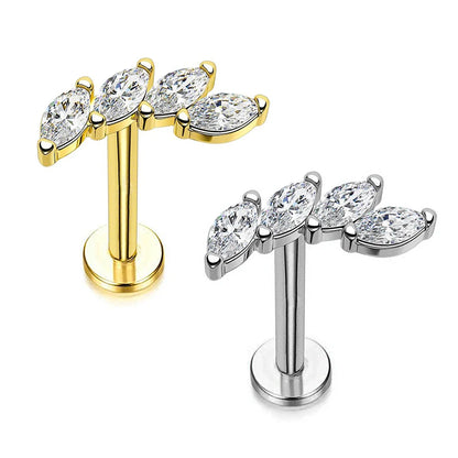 Petals with CZ Labret Piercing 100% 316L Surgical Steel Gold and Silver Color Cartilage Helix Flat Back Earrings Body Jewelry