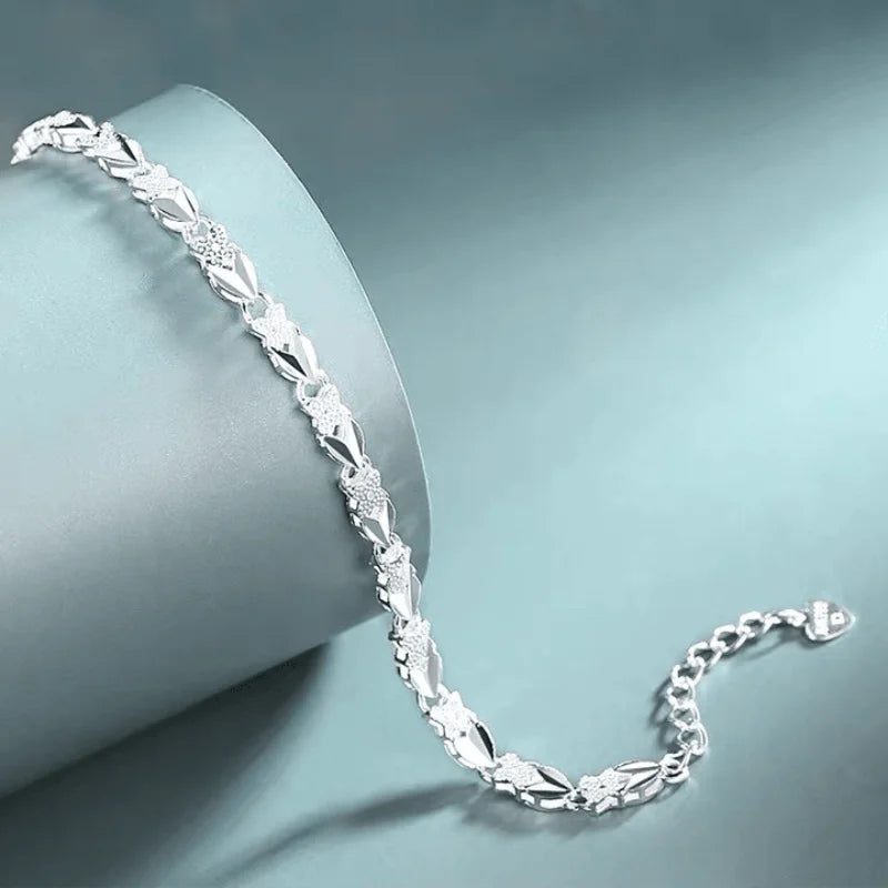 Hot Fine 925 Sterling Silver Heart Lucky Clover Bracelets for Women Wedding Party Jewelry Fashion Noble Christmas Gifts