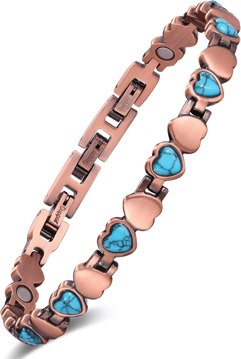 Feraco Pure Copper Bracelets for Women, Ultra Strength Magnetic Bracelet with 3800 Gauss Magnets & Natural Turquoise & Stones,