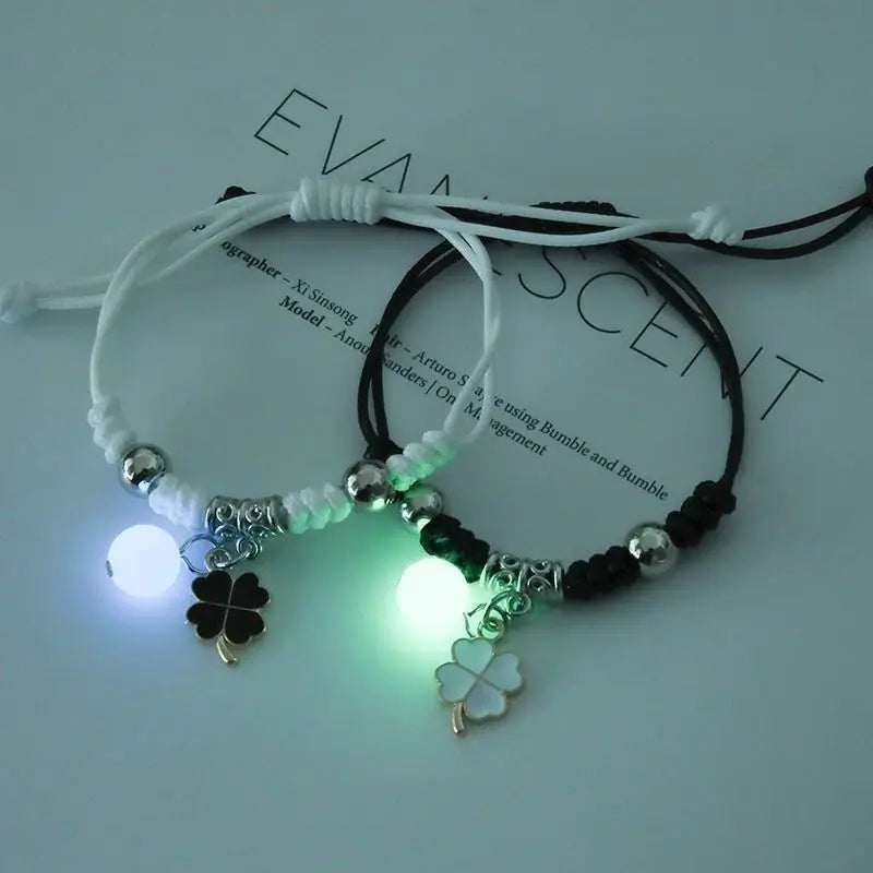 Fashion Luminous Beads Star Couple Bracelets for Women Men Charm Cat Flower Heart Key Lock Cross Matching Bracelets Bff Jewelry
