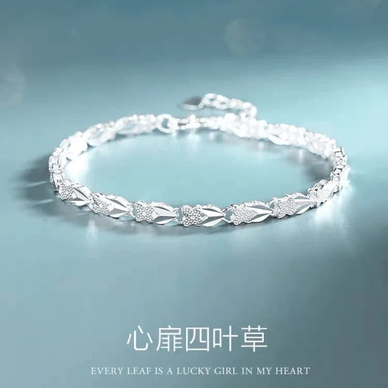 Hot Fine 925 Sterling Silver Heart Lucky Clover Bracelets for Women Wedding Party Jewelry Fashion Noble Christmas Gifts
