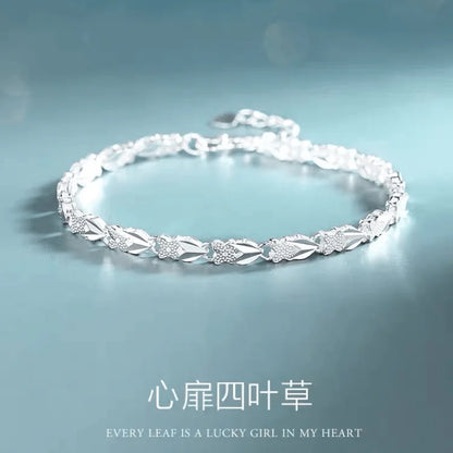 Hot Fine 925 Sterling Silver Heart Lucky Clover Bracelets for Women Wedding Party Jewelry Fashion Noble Christmas Gifts