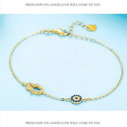 925 Sterling Silver Link Chain Bracelets for Women Hamsa Hand Evil Eye Charm Bracelet Turkish Rose Gold Jewelry