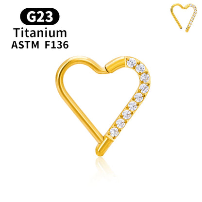 G23 Titanium round Hoop D Shape Nose Ring Daith Heart Earring 16G CZ Hinged Segment Ear Tragus Cartilage Helix Piercing Jewelry