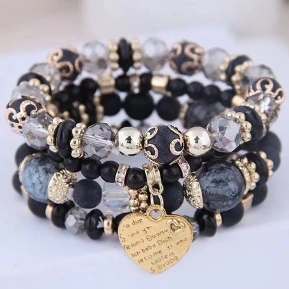 4Pcs/Set Boho Strand Bracelets for Women Crystal Beads Bracelets Heart Letter Elastic Bangles Wristband Yoga Jewelry Gifts