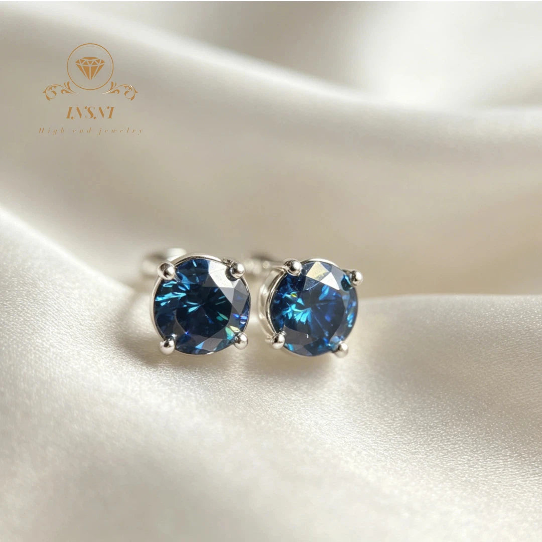 0.5Ct Round Cut Royal Blue Moissanite Stud Earrings for Women