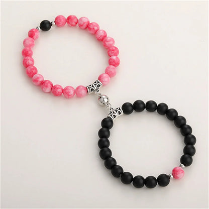 2Pcs/Set Couple Bracelets Natural Stone Beads Heart Shaped Distance Magnet Attraction Bracelet for Lovers Jewelry Gifts 2024 New