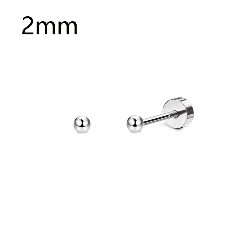 1 Pair Stainless Steel Small Tiny CZ Ball Flat Back Stud Earring Multiple Piercing Cartilage Hoop Earrings for Women Men
