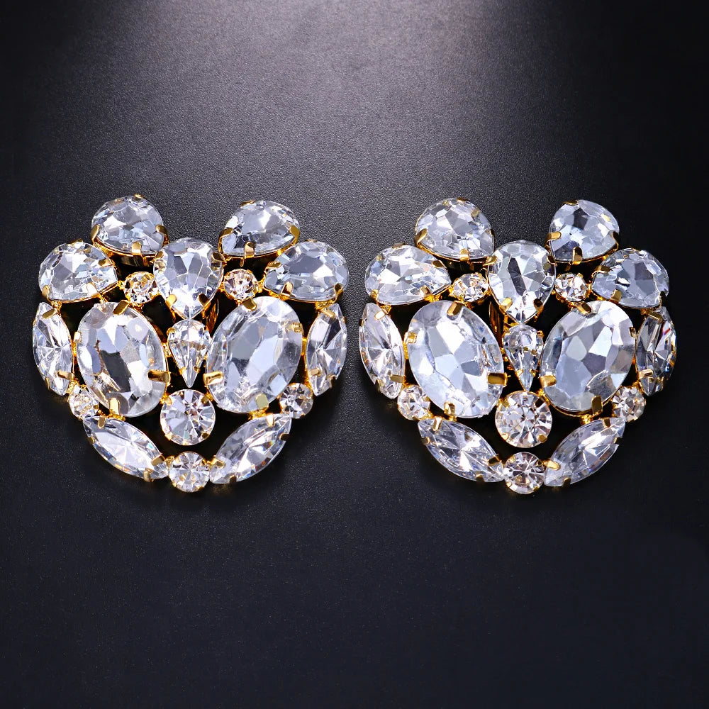 Stonefans New Square Clip Earrings No Hole Wedding Jewelry Women Large Clear Crystal Rhinestone Clip on Earrings Ear Women