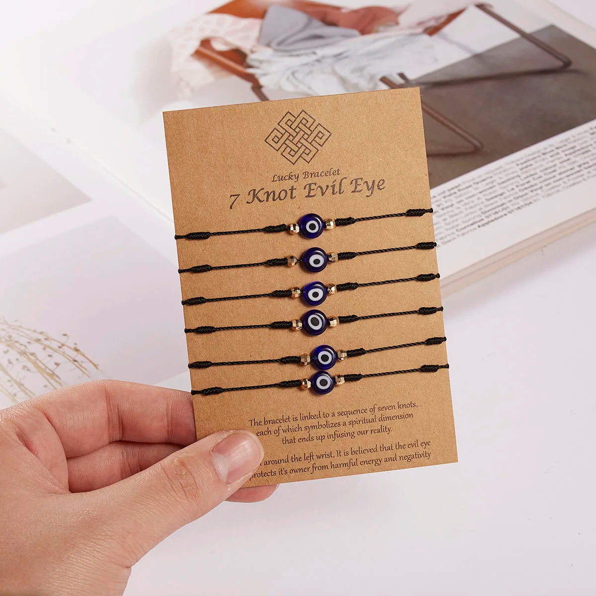 6Pcs/Set 7 Knots Lucky Friendship Bracelets for Woman Men Turkish Evil Eye Red Black Braided Bracelet Charm Adjustable Jewelry