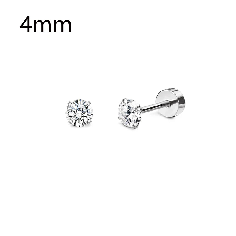 1 Pair Stainless Steel Small Tiny CZ Ball Flat Back Stud Earring Multiple Piercing Cartilage Hoop Earrings for Women Men