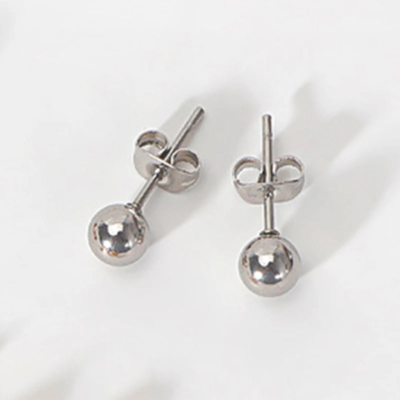 Stainless Steel round Ball Earrings Rose Gold Silver Color Bead Ear Studs Women Geometric Jewelry Minimalist 3Mm 4Mm 5Mm 6Mm