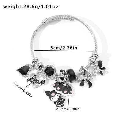 Hot Selling Sanrio Charm Bracelets for Women with Black Crystal Beads Bow Pendant DIY Bracelets Kuromi Fashion Jewelry