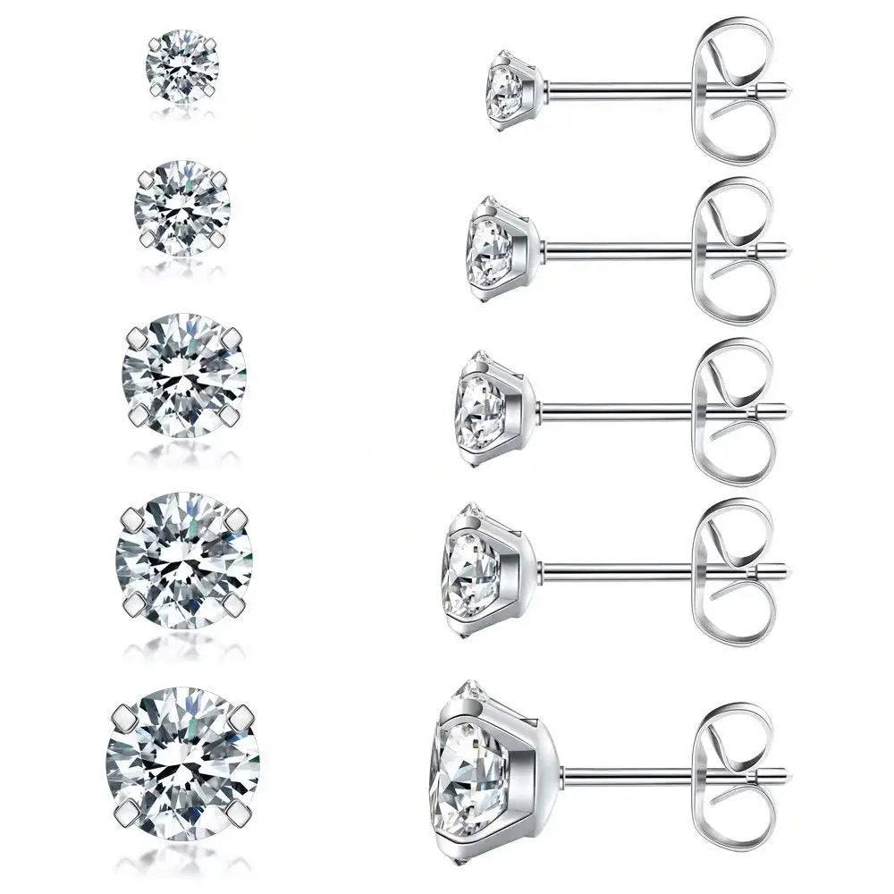1 Pair Hypoallergenic Titanium Stainless Steel Cubic Zirconia Stud Earrings CZ Cartilage Earrings Set for Women Men 2-8Mm