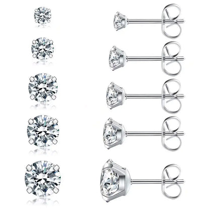 1 Pair Hypoallergenic Titanium Stainless Steel Cubic Zirconia Stud Earrings CZ Cartilage Earrings Set for Women Men 2-8Mm
