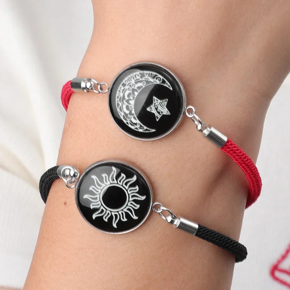 2Pcs Luminous Sun Moon Braided Bracelets for Lovers Adjustable Couple Bracelets Fashion Valentine'S Day Jewelry Girlfriend Gifts