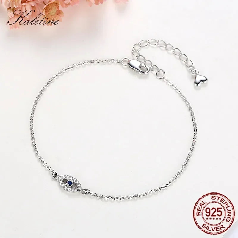 Lucky Evil Eye Bracelet 925 Sterling Silver Bracelets for Women Blue Stone CZ Turkey Adjustable Men Jewelry KLTB099