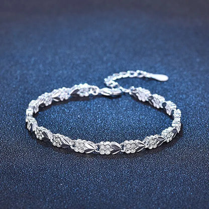 Hot Fine 925 Sterling Silver Heart Lucky Clover Bracelets for Women Wedding Party Jewelry Fashion Noble Christmas Gifts