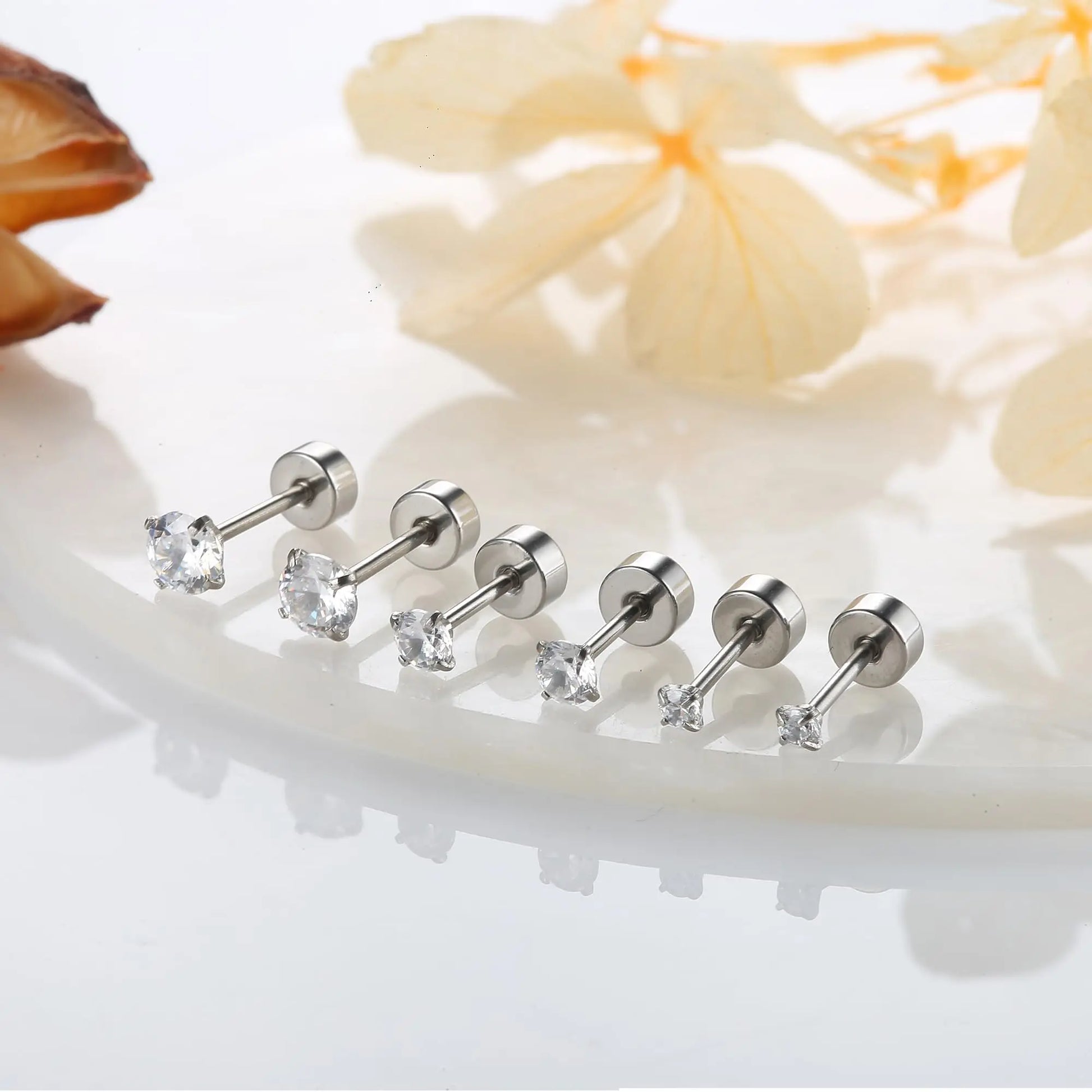 1 Pair Stainless Steel Small Tiny CZ Ball Flat Back Stud Earring Multiple Piercing Cartilage Hoop Earrings for Women Men