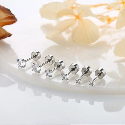 1 Pair Stainless Steel Small Tiny CZ Ball Flat Back Stud Earring Multiple Piercing Cartilage Hoop Earrings for Women Men