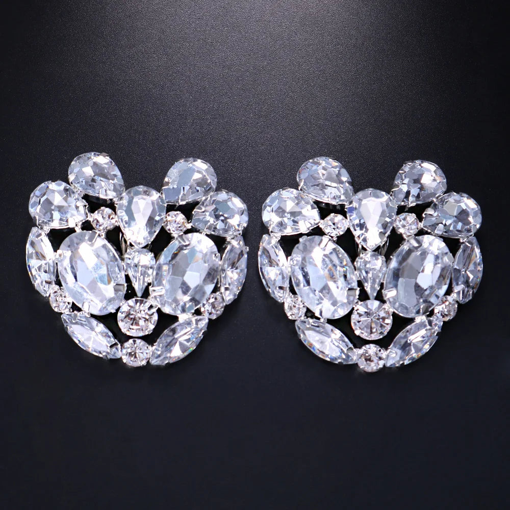 Stonefans New Square Clip Earrings No Hole Wedding Jewelry Women Large Clear Crystal Rhinestone Clip on Earrings Ear Women