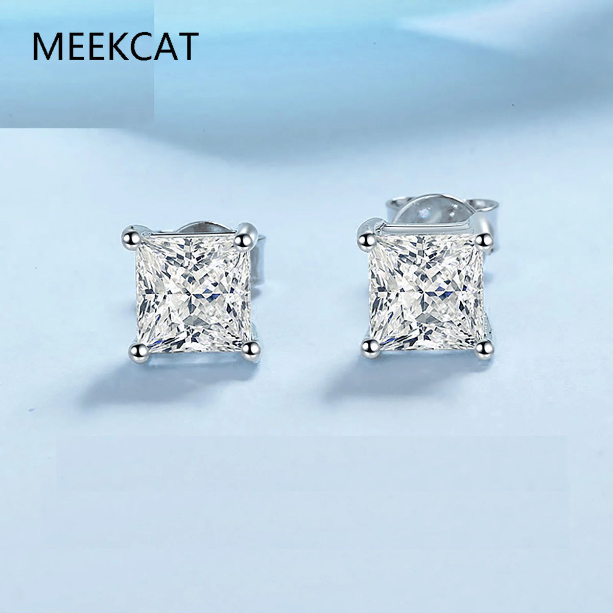 2 Carat Princess Cut Moissanite 4 Prong Solitaire Stud Earrings in 18K White Gold Plating for Women