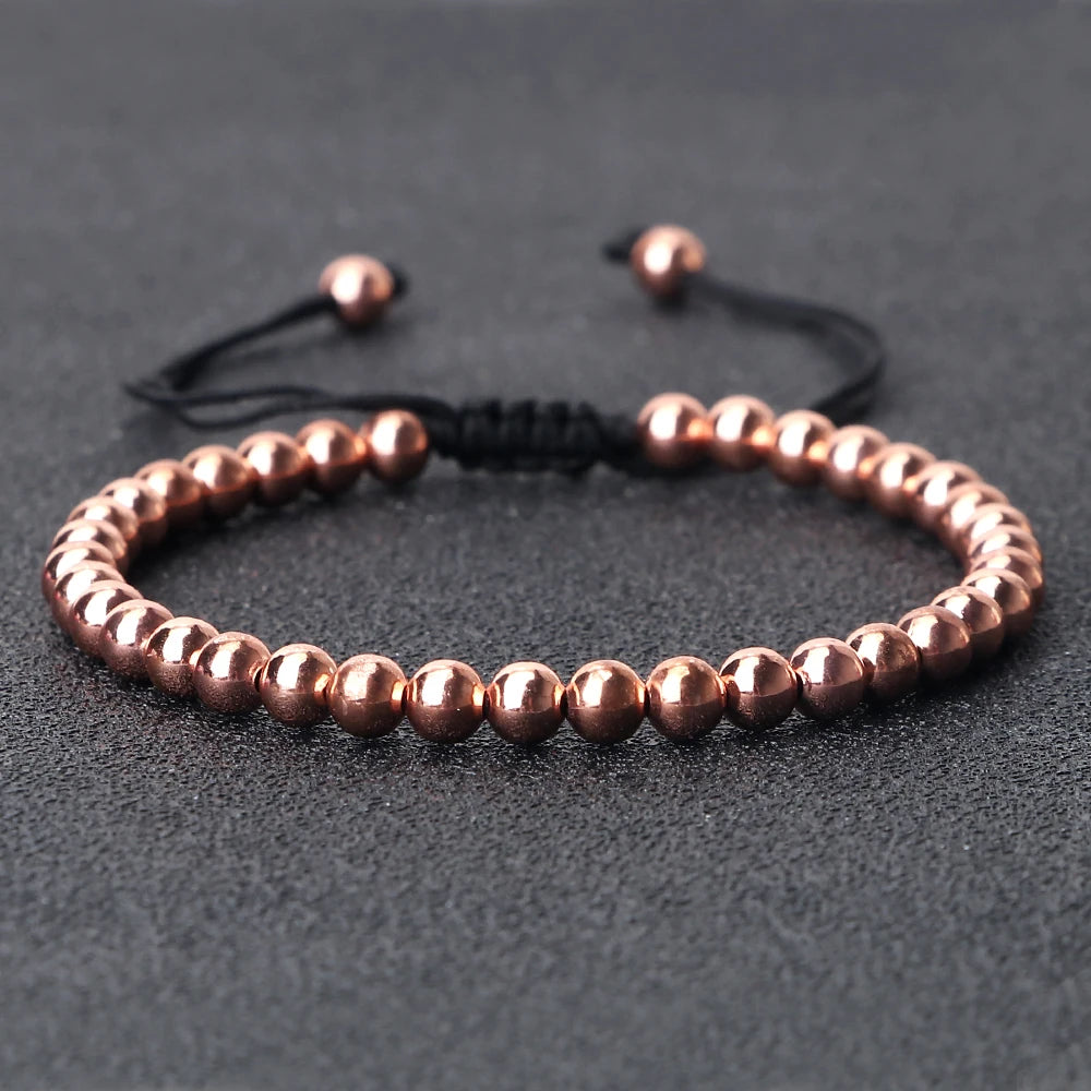 Trendy Copper Beads Bracelets 5Mm Handmade Adjustable Braided Strand Bangles for Women Men Yoga Healing Fashion Jewelry Pulseira