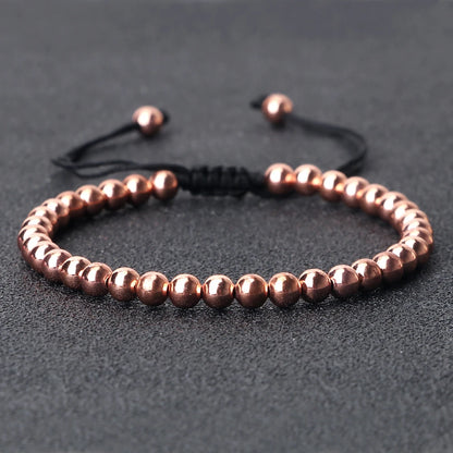 Trendy Copper Beads Bracelets 5Mm Handmade Adjustable Braided Strand Bangles for Women Men Yoga Healing Fashion Jewelry Pulseira