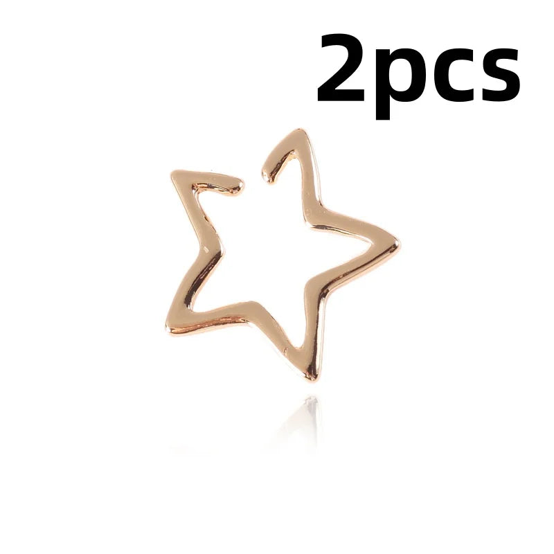 Girls Hollow Star Ear Cuff Earrings Studs Boho Vintage Fake Cartilage Earring Clip Earrings Women Earrings Punk Rock Earcuff